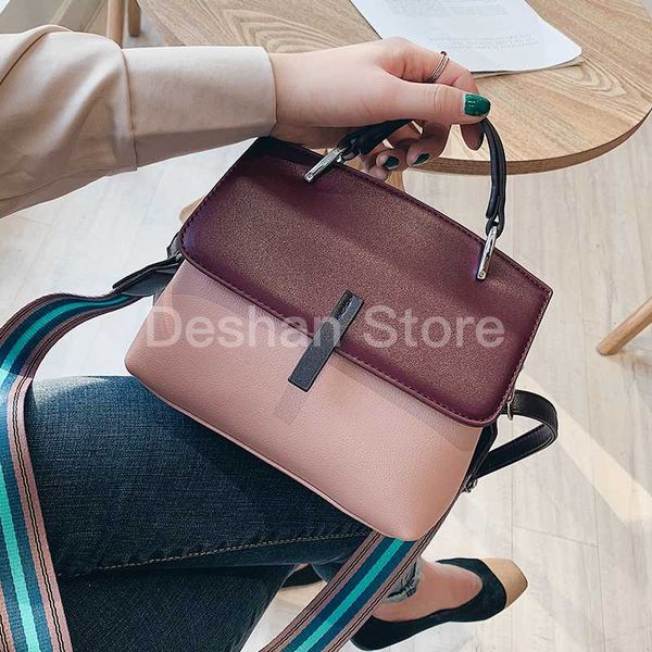 

contrast color female tote bag 2020 fashion new quality pu leather women's handbag high capacity shoulder messenger bag