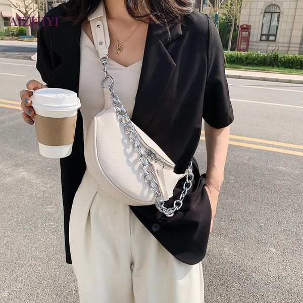 

women waist pack chain messenger bag zipper pu street chest shoulder pouch