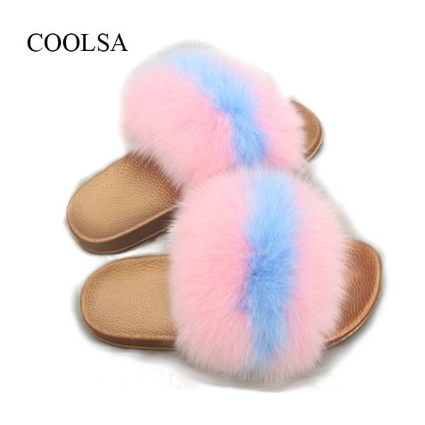 

women's summer flat fur sandals solid fur slippers indoor warm non-slip plush furry slippers women slides drop shipping, Black