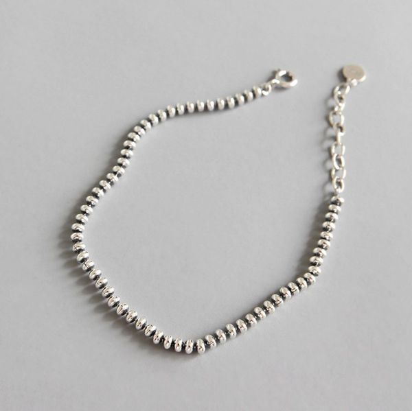 

vintage s925 sterling silver bracelet ins oval beads charm bracelet simple female silver bead chain ornament sa186, Golden;silver