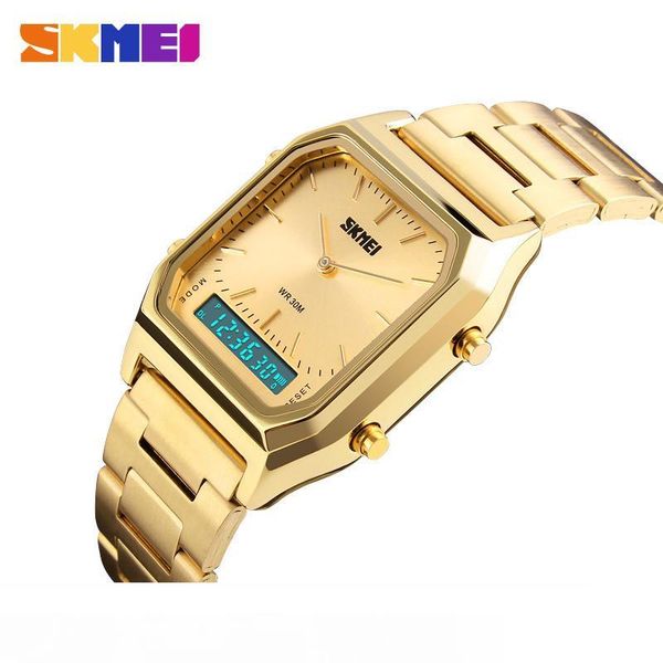 

skmei модные повседневные часы для мужчин цифровой двойной время спорт хронограф 3 бар водонепроницаемый кварцевые наручные часы relogio mas, Slivery;brown