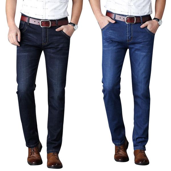 

new fashion spring summer elastic cotton stretch men's straight casual office male jeans denim long pants jeans trousers for men, Black