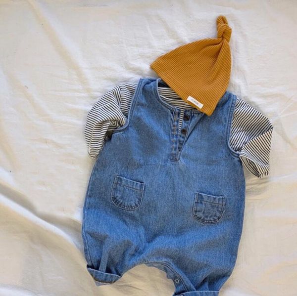 

2020 new baby girls boys denim romper spring summer fashion babys jumpsuit 6-24 month ho732, Blue