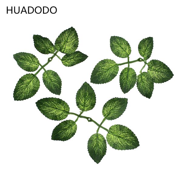 

huadodo 20pcs artificial leaf green rose leaves for wedding flower bouquet decoration diy nylon stocking flowers