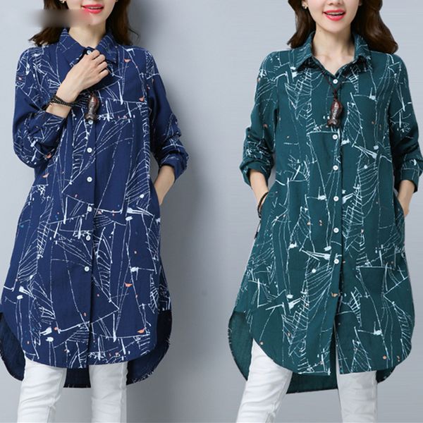 

women blouse women plus size kimono blouse tunic new printed long blusas femininas autumn long sleeve cotton linen shirt mujer, White