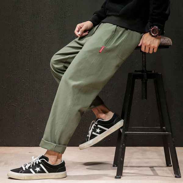 

dropshipping male sweatpants joggers autumn japanese mens linen losse sweatpants men solid harajuku streetwear harem pants, Black