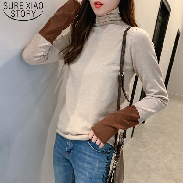 

autumn winter sweaters women 2019 new pullovers long sleeve bottom knit sweater turtleneck patchwork fashion slim loose 6930 50, White;black