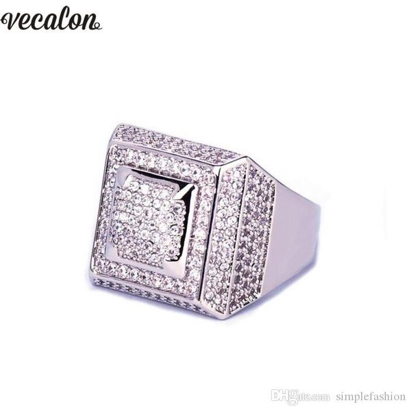 

vecalon luxury hiphop ring 925 silver gold color 5a cz party anniversary band rings for men rock finger jewelry fast shipping