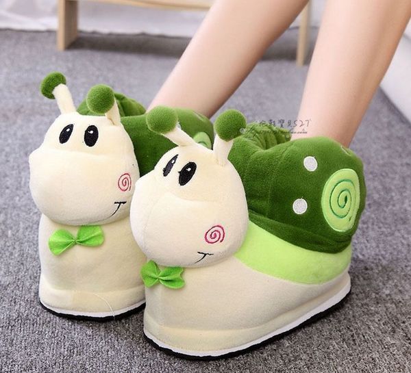 

waikol women's winter cartoon cotton shoes cute snails plush slippers fur slides ladies furry flip flops warm home shoes, Black