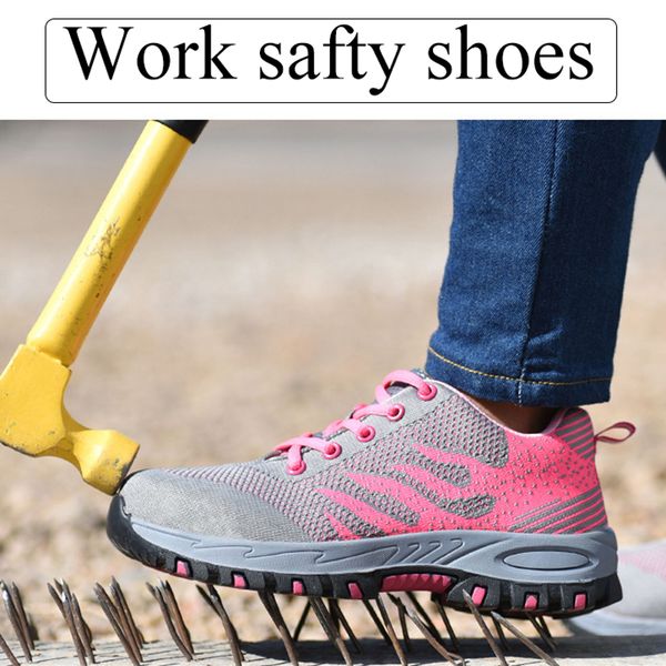

breathable steel toe cap work safety shoes men outdoor anti-slip puncture proof construction t136a woman safety boots, Black