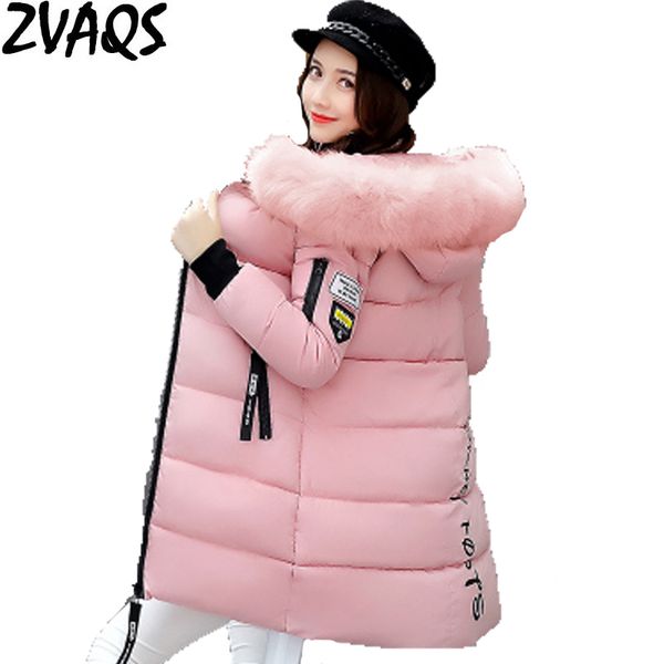 

new 2017 winter jacket women cotton coat fur collar hood parka female long jackets thick warm outerwear chaqueta mujer st157, Black