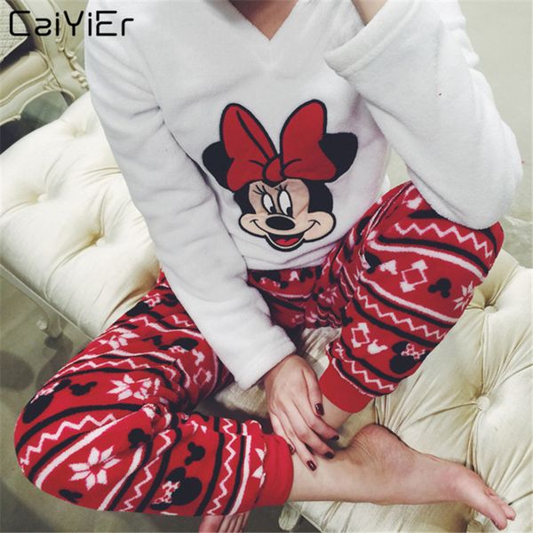 

caiyier 2018 fashion woman winter thick warm flannel pajama sets cartoon mouse pyjas sleepwear snow clothes nightgown female, Blue;gray