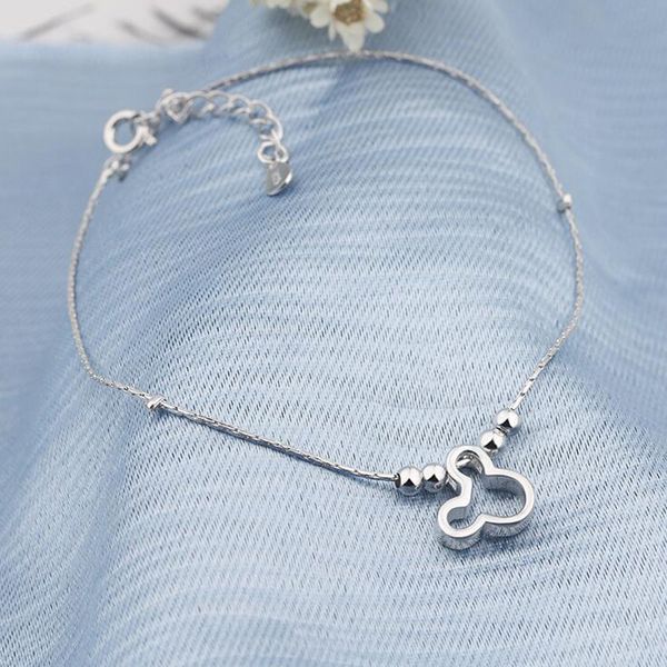 

sell 925 silver cute cartoon mouse anklet retro cross beaded charm anklet, for ladies jewelry gift jl006, Red;blue