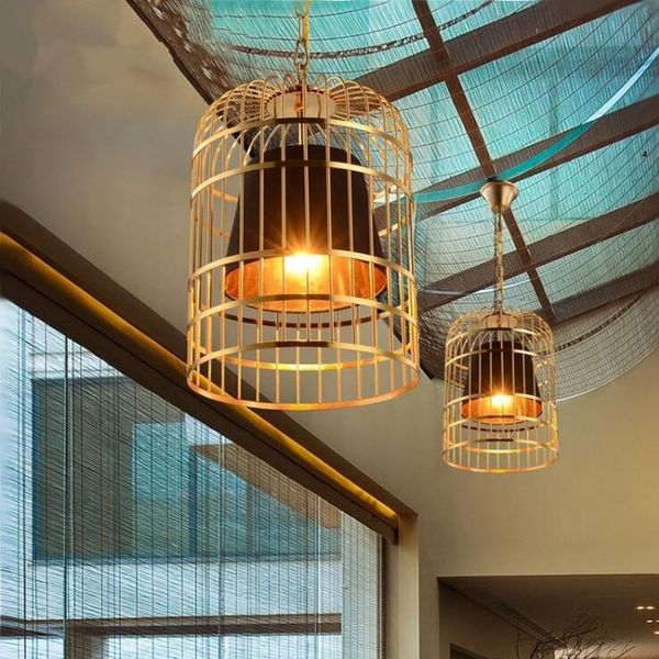 Gold Bird Cage Restaurant Chandelier Personality Bar Cafe Wrought Iron Art Lantern Chandelier Creative Led Lighting Dining Room Pendant Lights Ceiling