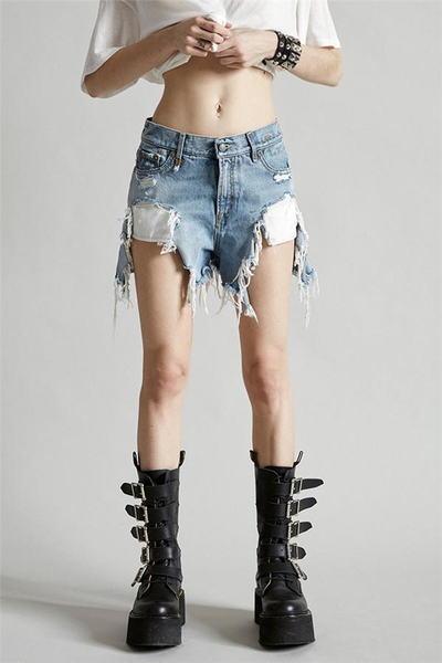 

2020 summer women ri3 shorts tassel girl fashion cool hole holes style washed worn out burrs jean shorts girl asian size 25-30 sxzz3245adc#, Blue