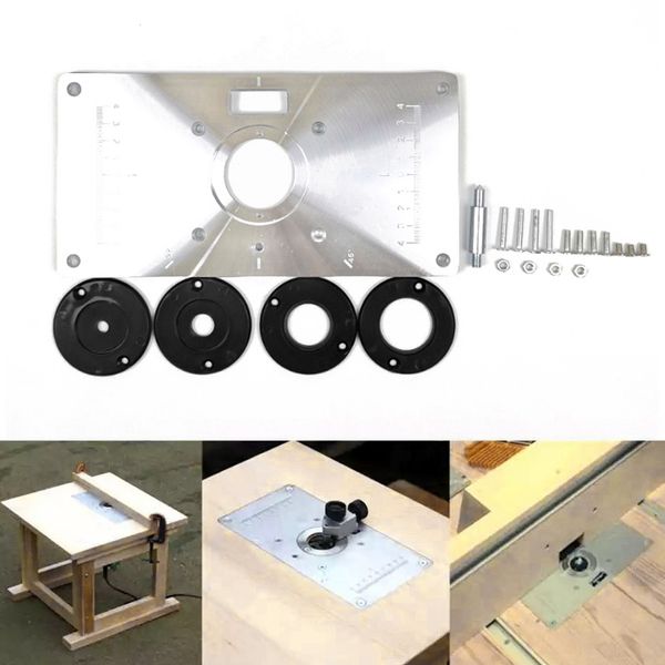 

aluminum router table insert plate + 4 rings screws table insert plate for woodworking benches router