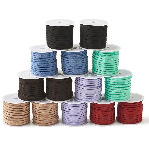

pandahall 14rolls/set diy handmade bracelet jewelry making mixed color faux suede cord 3mm lace, Blue;slivery
