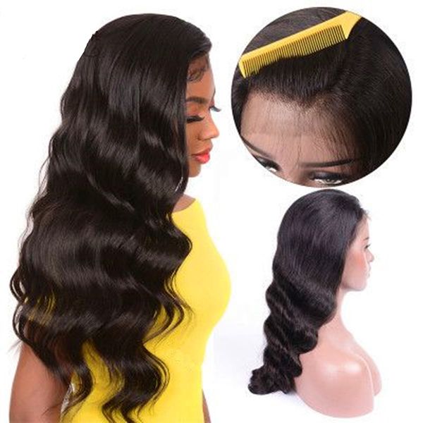 

360 кружева фронтальная человеческих волос парики pre щипковых объемная волна фронта шнурка парики 180% плотность бразильский парики remy ny, Black