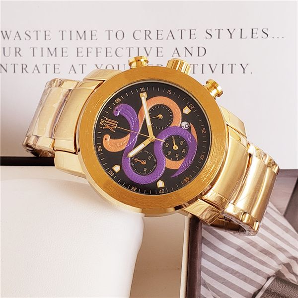 

classic design wholesale men fashion watch stainless steel snake design dial all dial work chronograph quartz movement male wristwatches, Slivery;brown