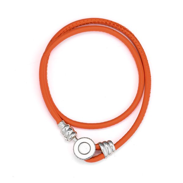 

ckk silver 925 jewelry orange double leather bracelet fits original beads and charms sterling silver making, Golden;silver