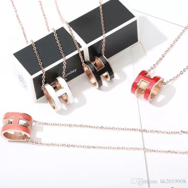 

316l titanium steel pendant 45cm necklace rose gold h necklace pendant enamel h shape multi-color pendant jewelry with original box, Silver