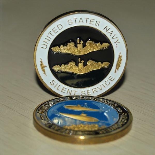 

u.s. navy | silent service | stealth submarine | gold plated challenge coin,dhl souvenir coin