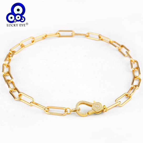 

lucky eye micro pave zircon 8 shape lock fish choker necklace gold color chain necklace for women female fashion jewelry le449, Golden;silver