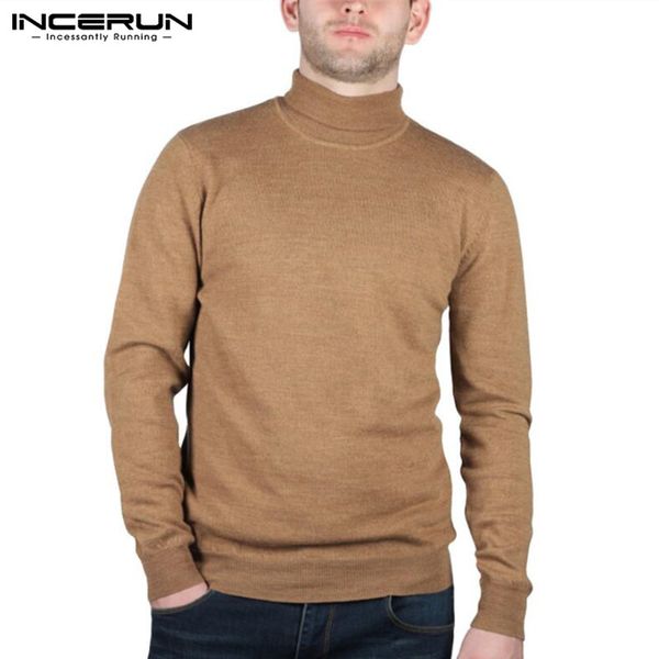 

incerun 2018 autumn men sweater long sleeve casual turtleneck knitted pullovers men roll neck slim fit fashion knit s-2xl, White;black