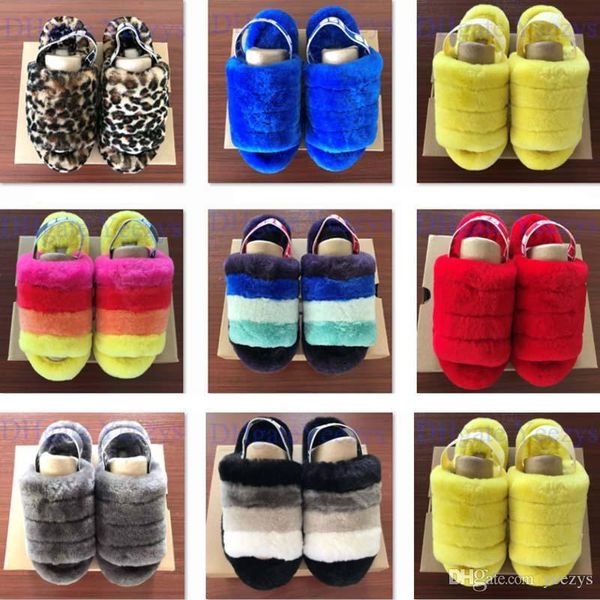 

mens fluff yeah slide fashion luxury women designer sandals rainbow plain yellow pantoufle women's furry slippers slipper hausschuhe sl, Black