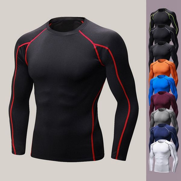 

men quick dry unning t shirt long sleeve fitness for male bodybuliding compression shirts slimming sports tight male, Black;blue