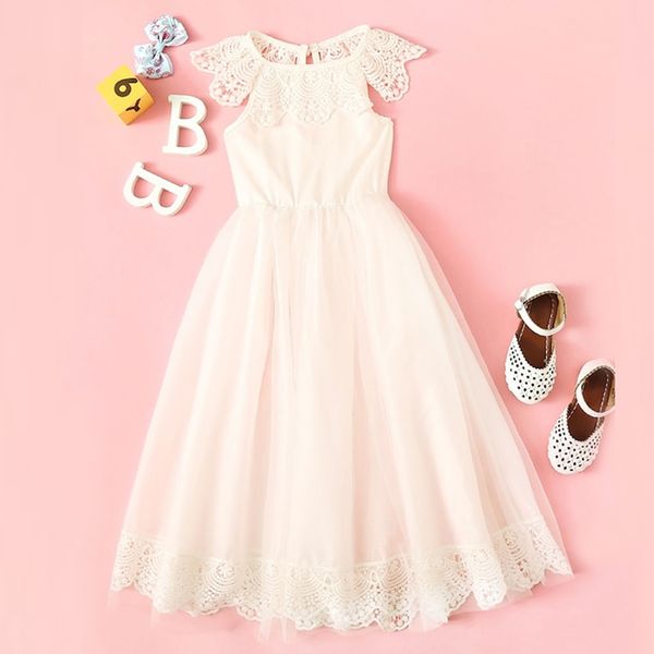 

2019 toddler kid children baby girls dresses clothes lace patchwork solid tulle party princess dress clothes girl costume, Red;yellow