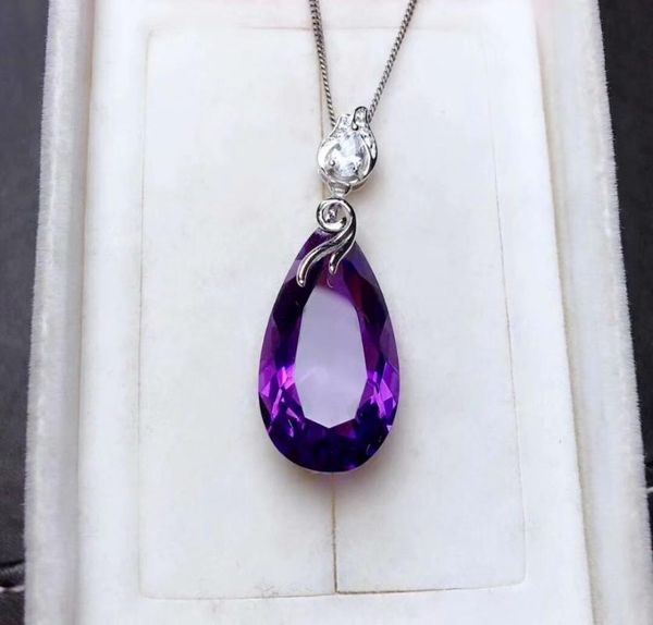 

shilovem 925 silver piezoelectricity amethyst pendants send necklace classic wholesale fine women new gift 13*25mm mz132509agz