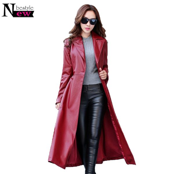 

fashion long leather coat female 2018 autumn women's high-grade pu leather jacket solid color casual windbreaker long jackets, Black