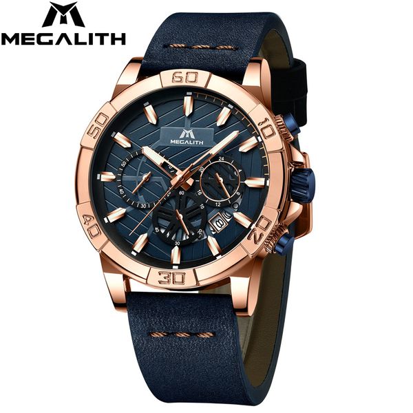 

2019 megalith brand watches mens sport chronograph waterproof casual clocks for mans fashion wrist watches men montre homme, Slivery;brown