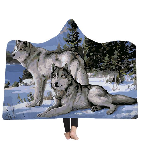 

35 styles animal turtle lion wolf sika deer 3d printed plush hooded blanket for beds warm wearable soft fleece throw blankets