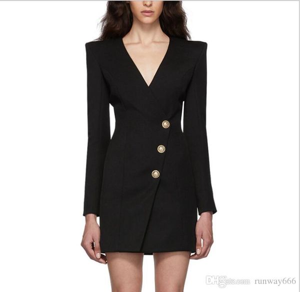 

женщины платье работа 2020 длинные рукава v-образным вырезом silm мини-платье дизайнер оптовая черный / белый бесплатная доставка ins беспла, Black