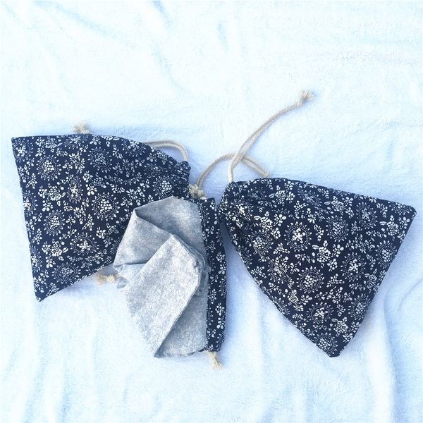 

1pc cotton linen drawstring sorted organiser party gift bag traditional blue printed flower yl