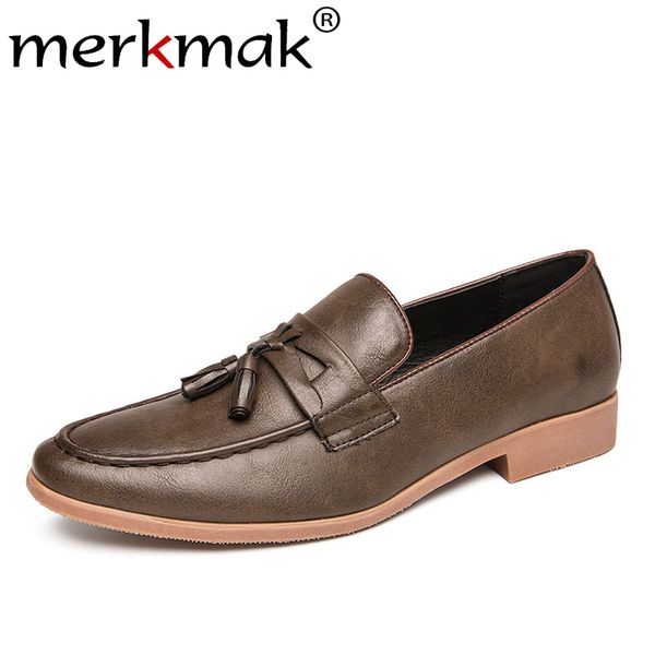 

merkmak casual men tassel loafers shoes breathable pointed toe leather shoes autumn comfortabl male party wedding footwear flats, Black
