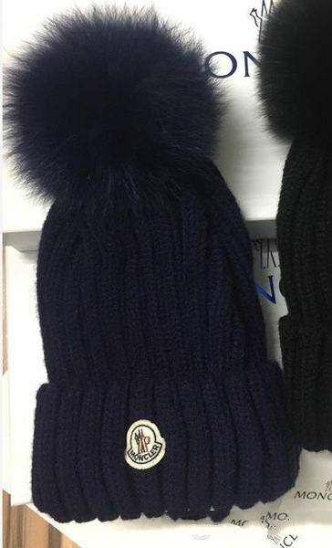 

Branded women winter knit hat pure cotton wool fox fur fa hion girl oft warm hat