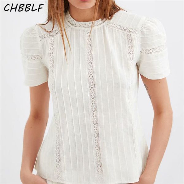 

chbblf women sweet hollow out white short sleeve o neck cute blouses female blusas c9668