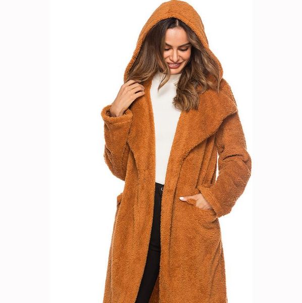 

oversizetrendy women winter fur coat with hood long sleeve warm 1942, Black