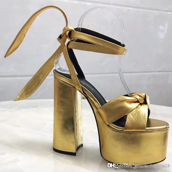 

new paige sandals in metallic leather luxury designer shoes women's platform sandals height 14cm with crisscross belt size, Black