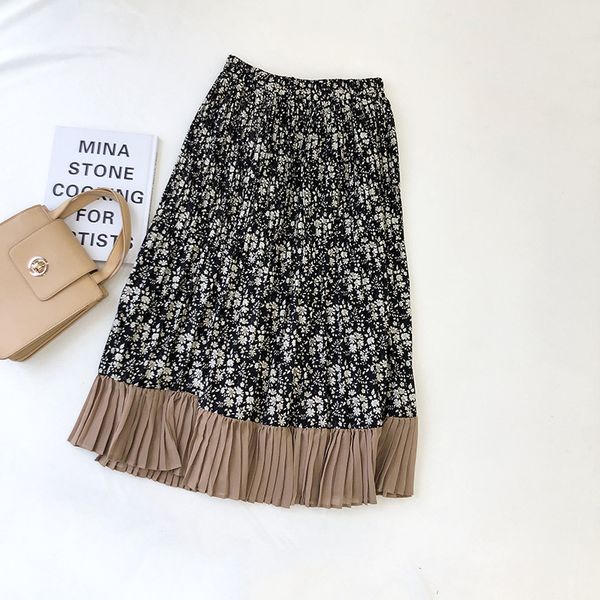 

new fashion skirts 2020 pleated printed skirts woman womens, Black