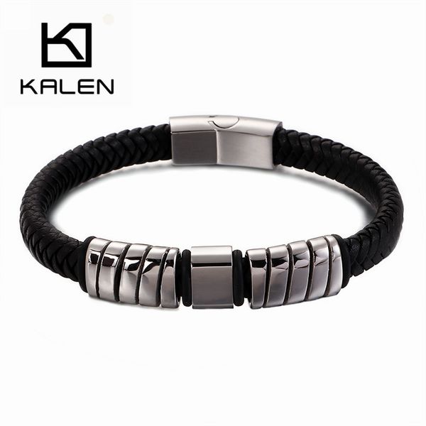 

21cm long gold/silver stainless steel bangles bracelets for men vintage cowhide leather magnet clasp hip hop male bracelet, Golden;silver