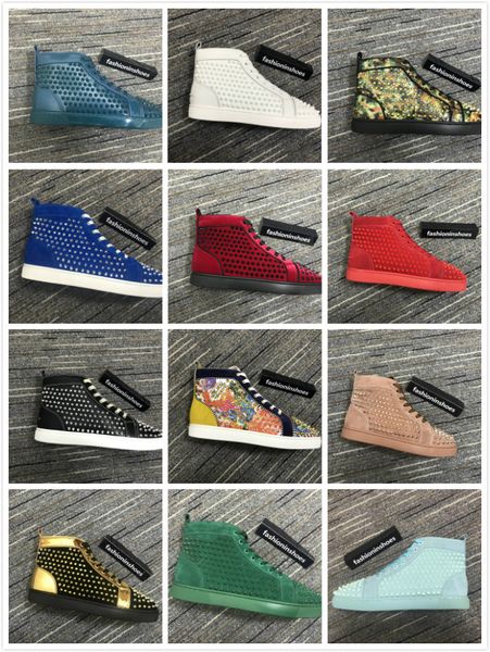 

fashioninshoes Junior Spikes Orlato Men's Flat suede leather red bottom sneaker Studded red sole shoes Rivets cc size 35-47 wholesale price