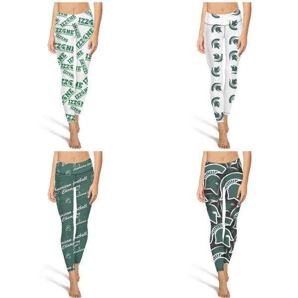 

michigan state spartans football logo fashion women's design yoga pants 90 degrees casual skinny suitable for training leggings black