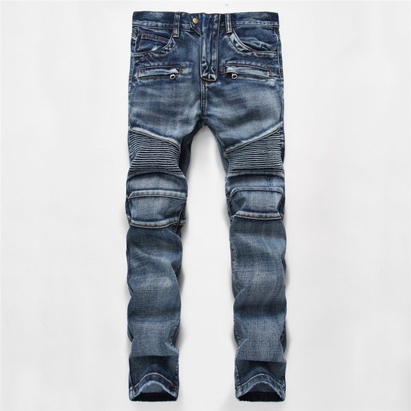 

men's jeans slim stacked mens summer long solid color stretch straight homme denim pants casual male trousers, Blue