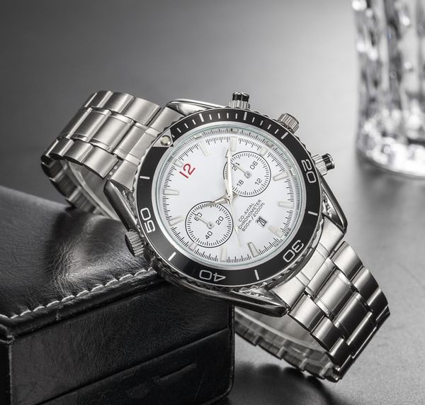 

men stainless steel black dial fashion luxe wrist watches 3 dial quartz movement men casual business watch 05, Slivery;brown