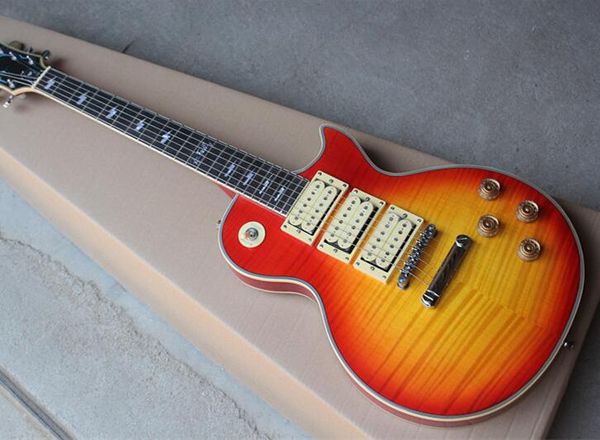 

бесплатная доставка завод пользовательских cherry sunburst электрогитара с кленовыми облаками шпон, rosewood грифом, chrome оборудованиями