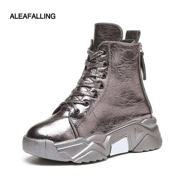

aleafalling flock new leather ankle women sneaker boots snow boots street outdoor style girl flat thicken heel women shoes, Black